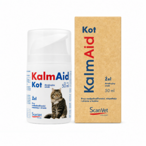 KalmAid Kot ScanVet – żel dla kotów przy nadpobudliwości, niepokoju i stresie, pojemnik 50 ml i kartonowe opakowanie