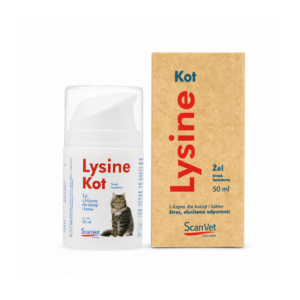 Lysine Kot ScanVet – żel z L-lizyną dla kociąt i kotów 50 ml, pojemnik z pompką i kartonowe opakowanie